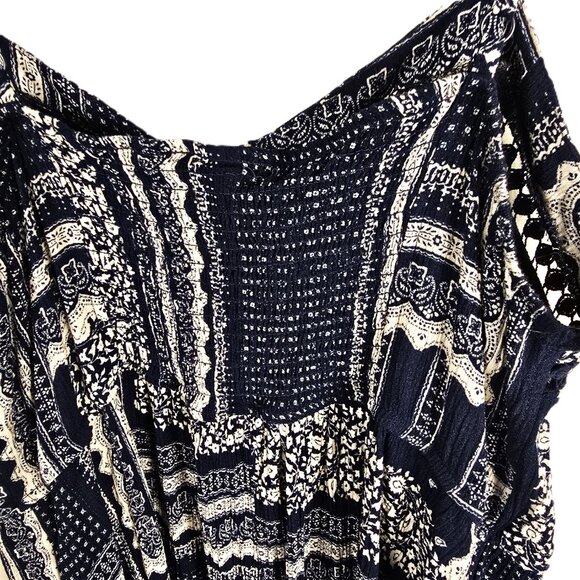 Knox Rose Womens Peasant Dress XL Blue Paisley Patchwork Boho Crochet Adj Straps - Picture 5 of 8